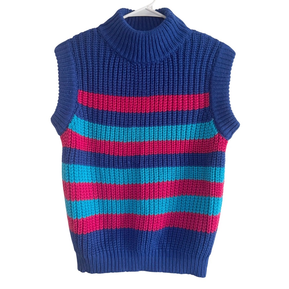 VICI Multicolor Striped Chunky Knit Sweater Vest Sleeveless Jumper Women's M